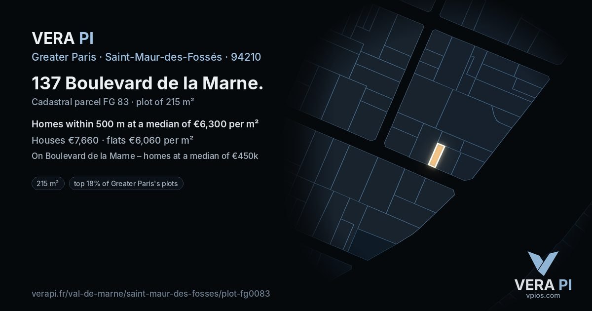 137 Boulevard de la Marne, Saint-Maur-des-Fossés at night – the plot lit, the parcels around coloured by the prices near them