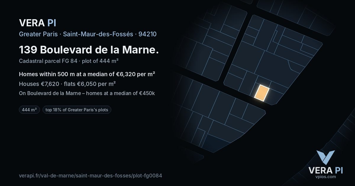 139 Boulevard de la Marne, Saint-Maur-des-Fossés at night – the plot lit, the parcels around coloured by the prices near them
