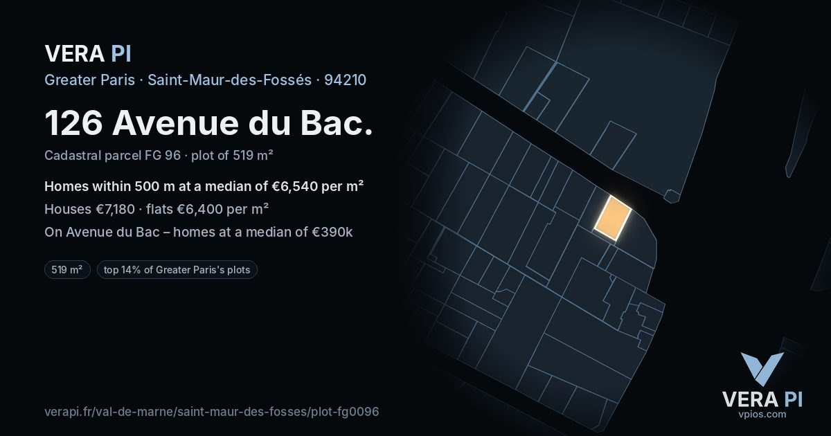 126 Avenue du Bac, Saint-Maur-des-Fossés at night – the plot lit, the parcels around coloured by the prices near them