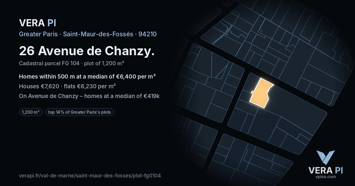 26 Avenue de Chanzy, Saint-Maur-des-Fossés at night – the plot lit, the parcels around coloured by the prices near them