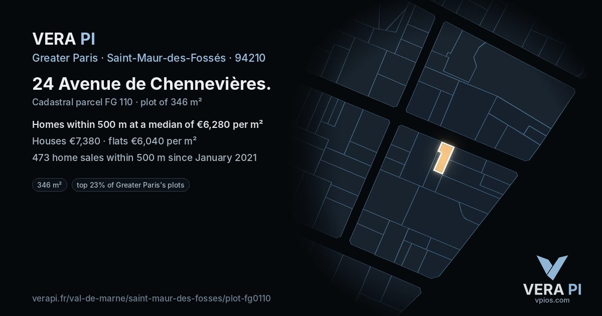 24 Avenue de Chennevières, Saint-Maur-des-Fossés at night – the plot lit, the parcels around coloured by the prices near them