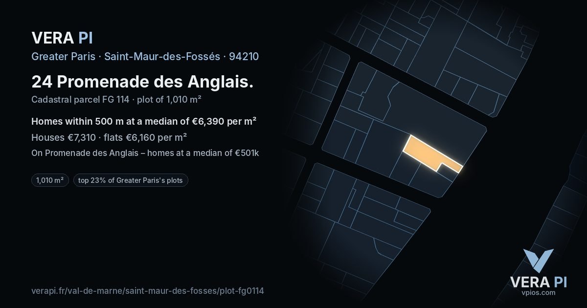 24 Promenade des Anglais, Saint-Maur-des-Fossés at night – the plot lit, the parcels around coloured by the prices near them