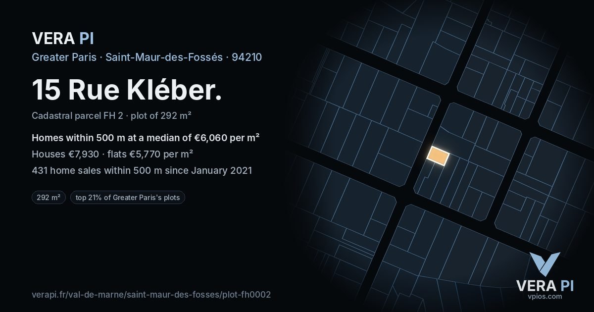 15 Rue Kléber, Saint-Maur-des-Fossés at night – the plot lit, the parcels around coloured by the prices near them