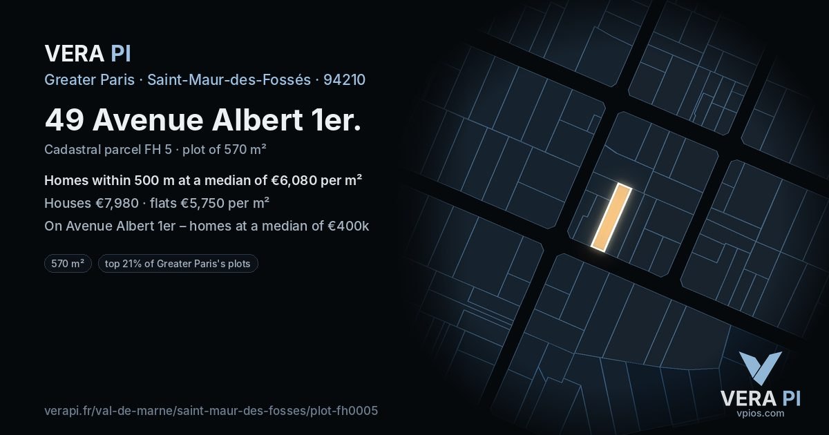 49 Avenue Albert 1er, Saint-Maur-des-Fossés at night – the plot lit, the parcels around coloured by the prices near them