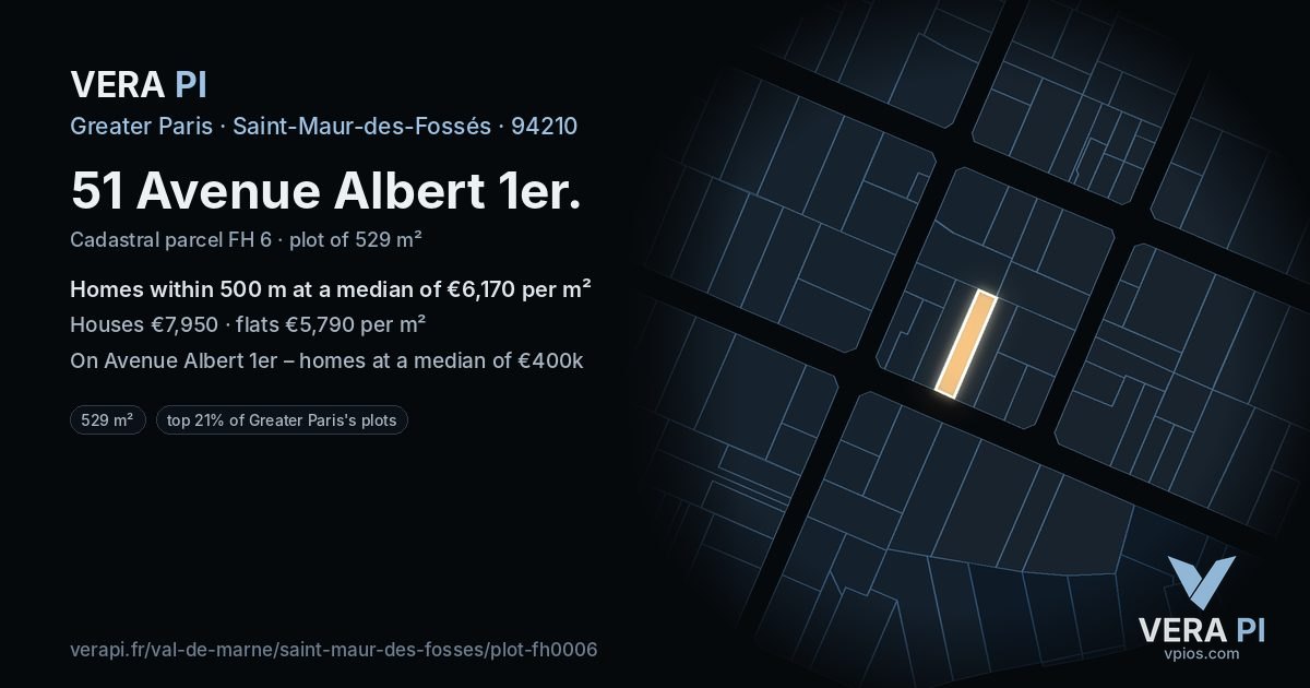 51 Avenue Albert 1er, Saint-Maur-des-Fossés at night – the plot lit, the parcels around coloured by the prices near them