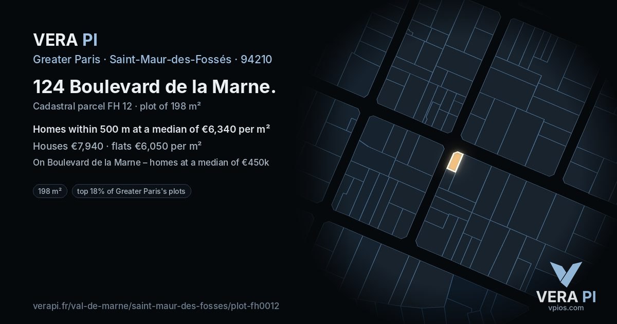 124 Boulevard de la Marne, Saint-Maur-des-Fossés at night – the plot lit, the parcels around coloured by the prices near them
