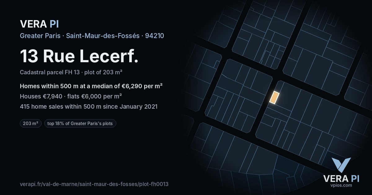 13 Rue Lecerf, Saint-Maur-des-Fossés at night – the plot lit, the parcels around coloured by the prices near them