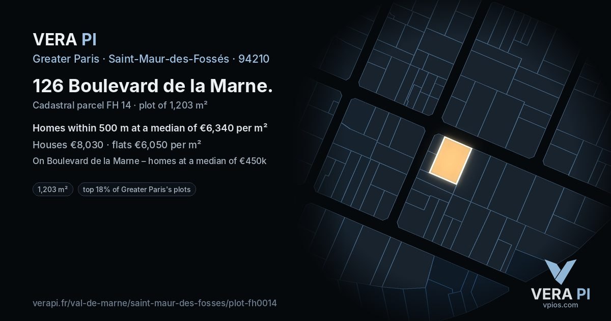 126 Boulevard de la Marne, Saint-Maur-des-Fossés at night – the plot lit, the parcels around coloured by the prices near them