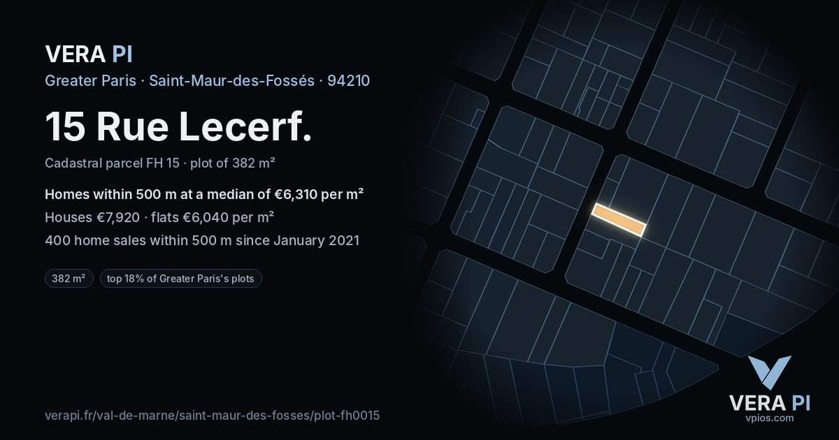 15 Rue Lecerf, Saint-Maur-des-Fossés at night – the plot lit, the parcels around coloured by the prices near them