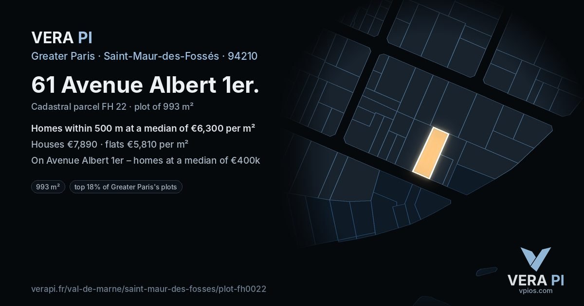 61 Avenue Albert 1er, Saint-Maur-des-Fossés at night – the plot lit, the parcels around coloured by the prices near them