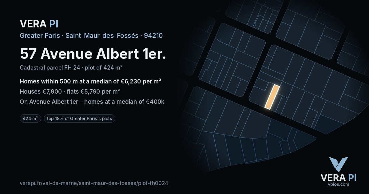 57 Avenue Albert 1er, Saint-Maur-des-Fossés at night – the plot lit, the parcels around coloured by the prices near them