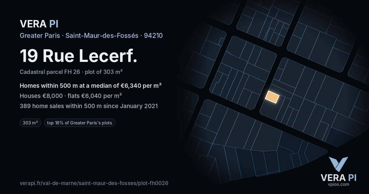 19 Rue Lecerf, Saint-Maur-des-Fossés at night – the plot lit, the parcels around coloured by the prices near them