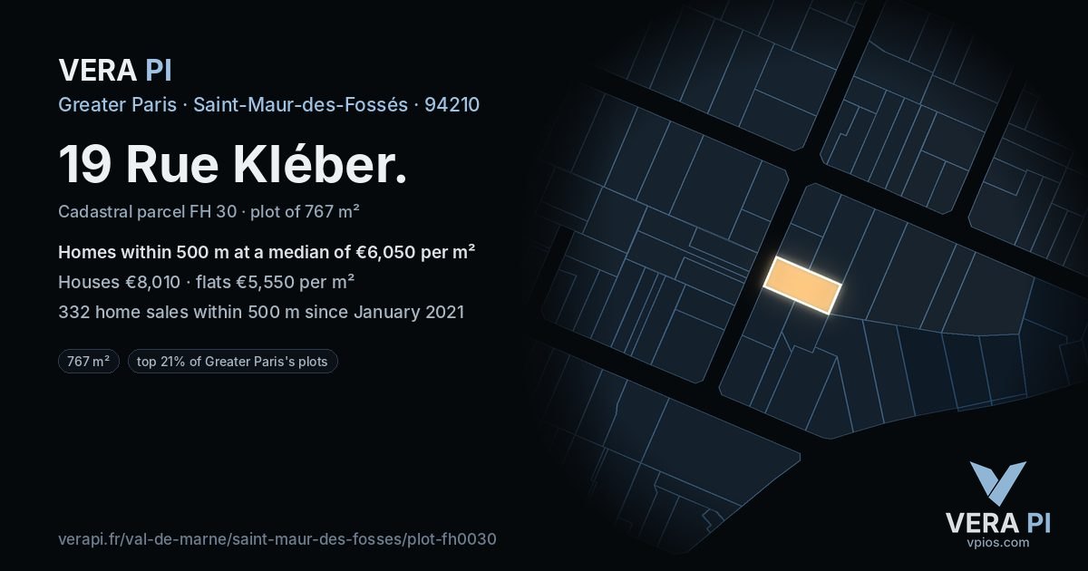 19 Rue Kléber, Saint-Maur-des-Fossés at night – the plot lit, the parcels around coloured by the prices near them
