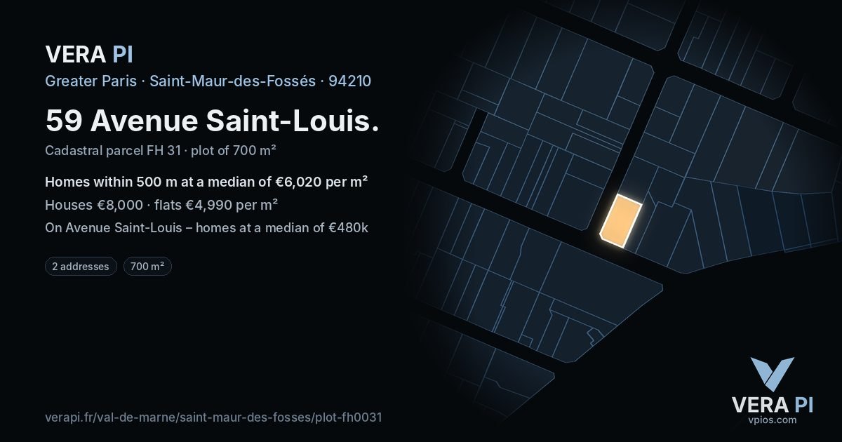 59 Avenue Saint-Louis, Saint-Maur-des-Fossés at night – the plot lit, the parcels around coloured by the prices near them