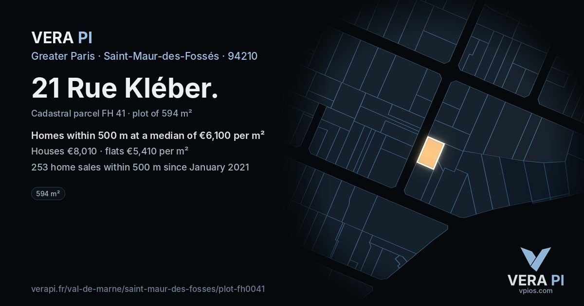 21 Rue Kléber, Saint-Maur-des-Fossés at night – the plot lit, the parcels around coloured by the prices near them