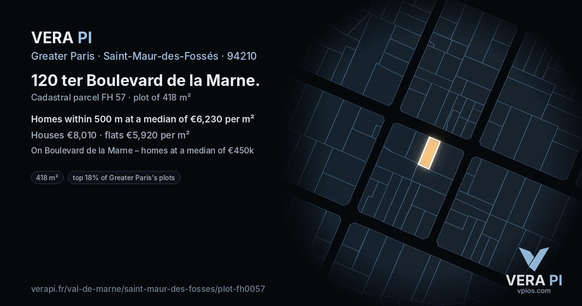 120 ter Boulevard de la Marne, Saint-Maur-des-Fossés at night – the plot lit, the parcels around coloured by the prices near them