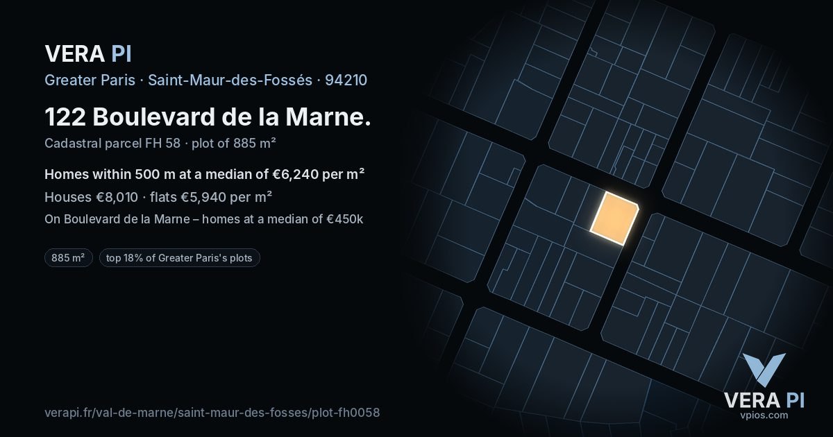 122 Boulevard de la Marne, Saint-Maur-des-Fossés at night – the plot lit, the parcels around coloured by the prices near them