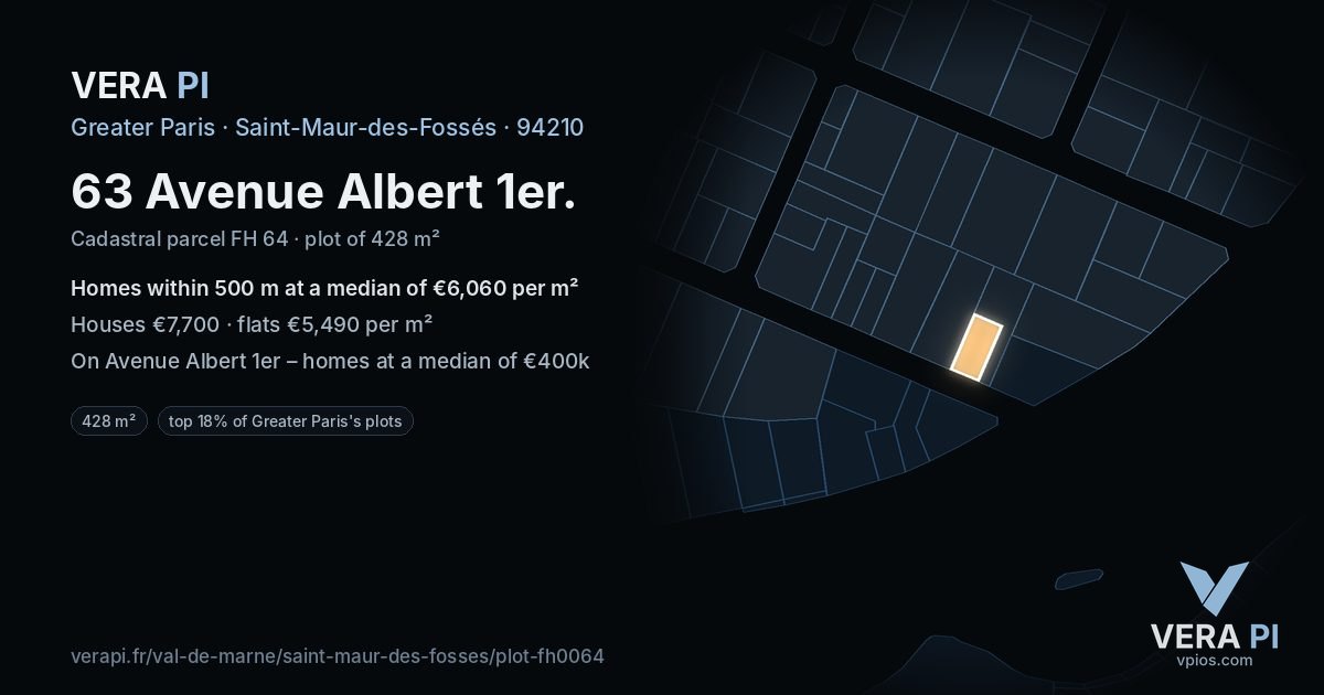 63 Avenue Albert 1er, Saint-Maur-des-Fossés at night – the plot lit, the parcels around coloured by the prices near them