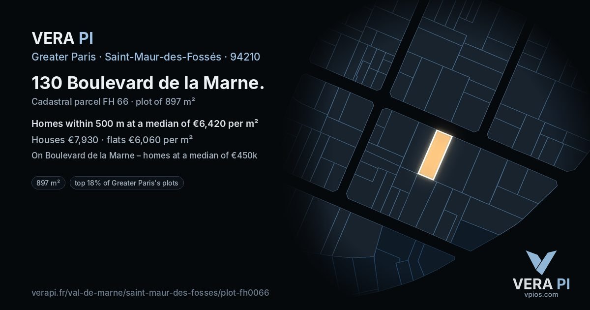 130 Boulevard de la Marne, Saint-Maur-des-Fossés at night – the plot lit, the parcels around coloured by the prices near them