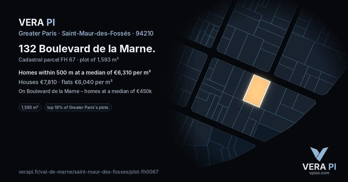 132 Boulevard de la Marne, Saint-Maur-des-Fossés at night – the plot lit, the parcels around coloured by the prices near them