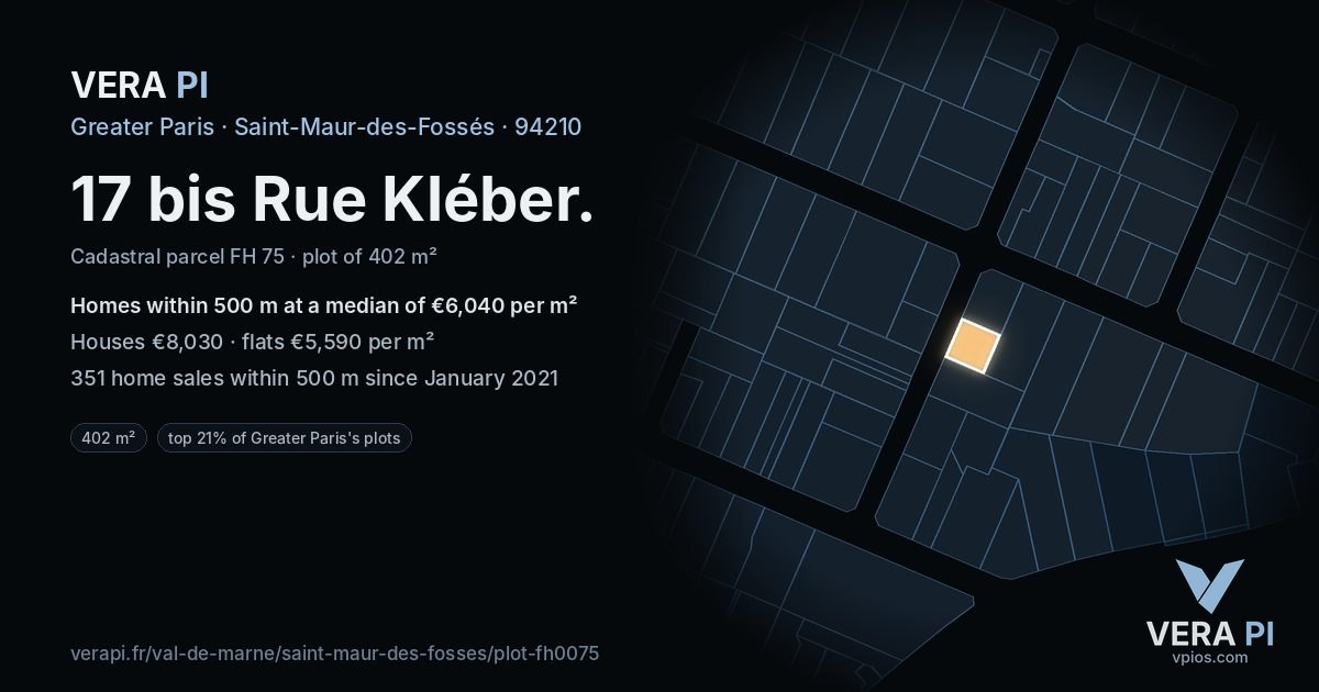 17 bis Rue Kléber, Saint-Maur-des-Fossés at night – the plot lit, the parcels around coloured by the prices near them