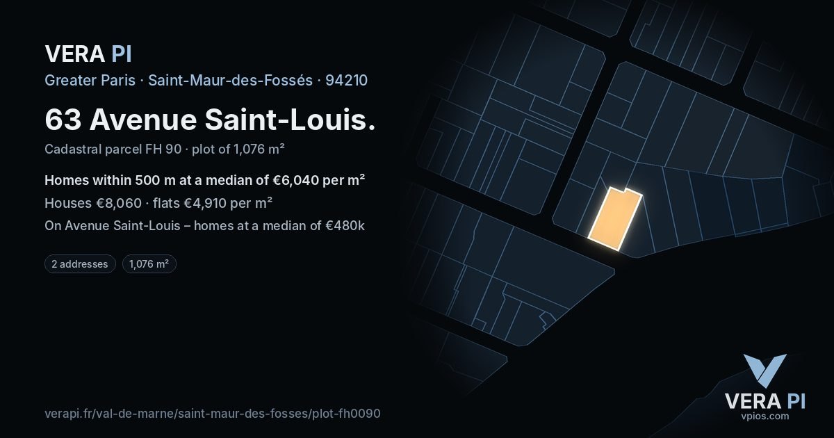 63 Avenue Saint-Louis, Saint-Maur-des-Fossés at night – the plot lit, the parcels around coloured by the prices near them
