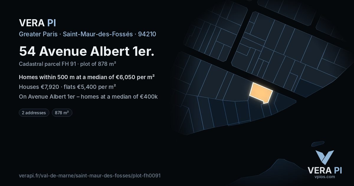 54 Avenue Albert 1er, Saint-Maur-des-Fossés at night – the plot lit, the parcels around coloured by the prices near them