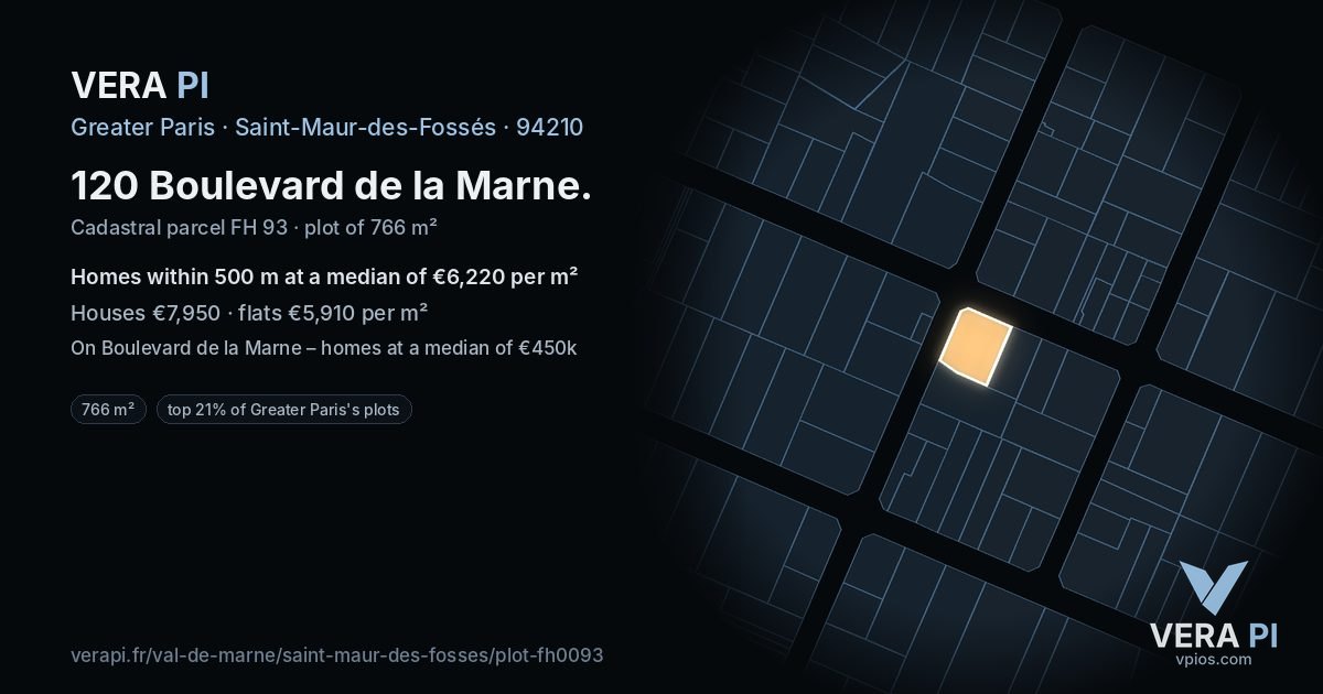 120 Boulevard de la Marne, Saint-Maur-des-Fossés at night – the plot lit, the parcels around coloured by the prices near them