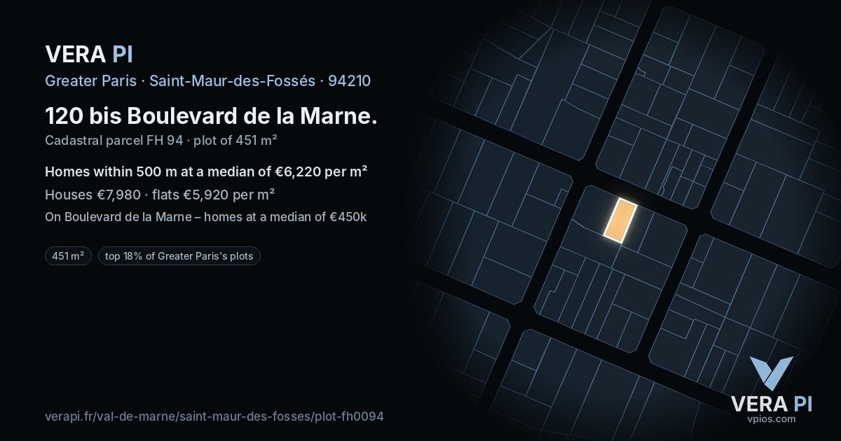120 bis Boulevard de la Marne, Saint-Maur-des-Fossés at night – the plot lit, the parcels around coloured by the prices near them