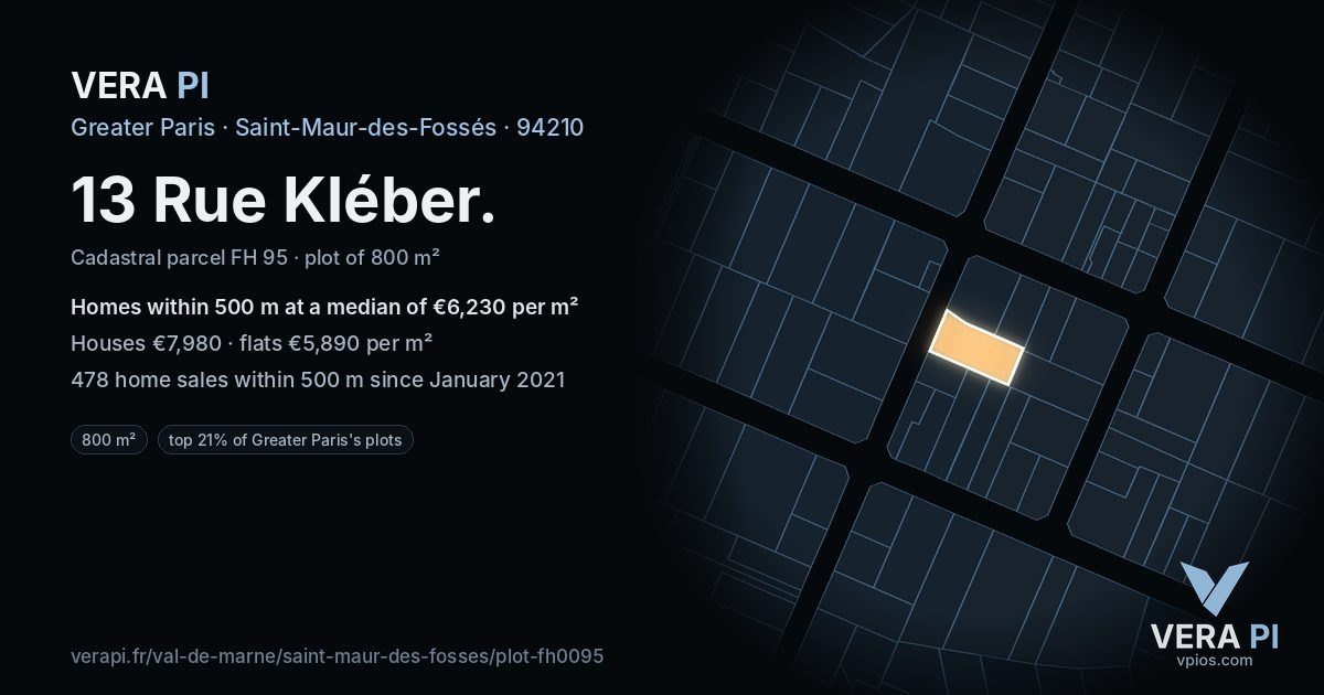 13 Rue Kléber, Saint-Maur-des-Fossés at night – the plot lit, the parcels around coloured by the prices near them