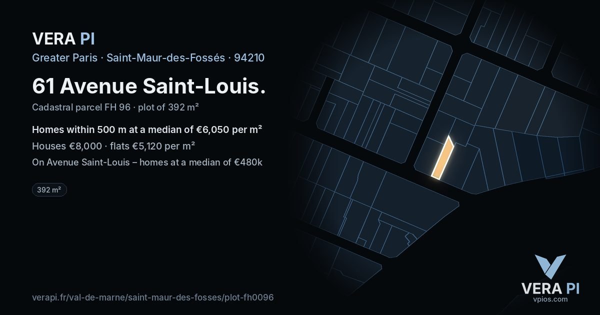 61 Avenue Saint-Louis, Saint-Maur-des-Fossés at night – the plot lit, the parcels around coloured by the prices near them