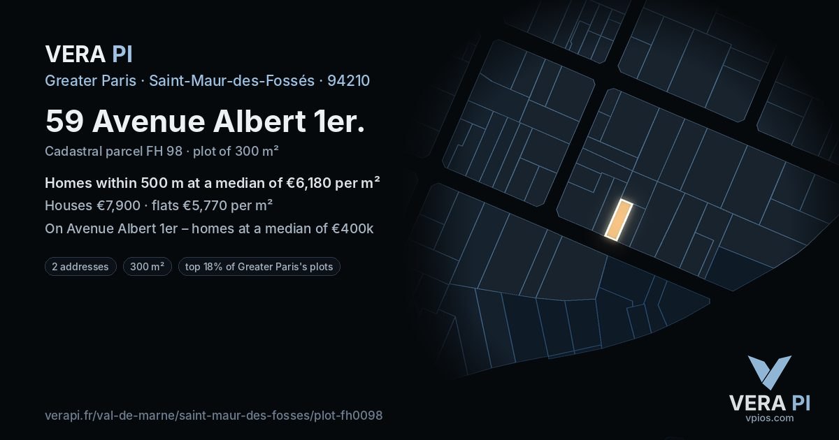 59 Avenue Albert 1er, Saint-Maur-des-Fossés at night – the plot lit, the parcels around coloured by the prices near them