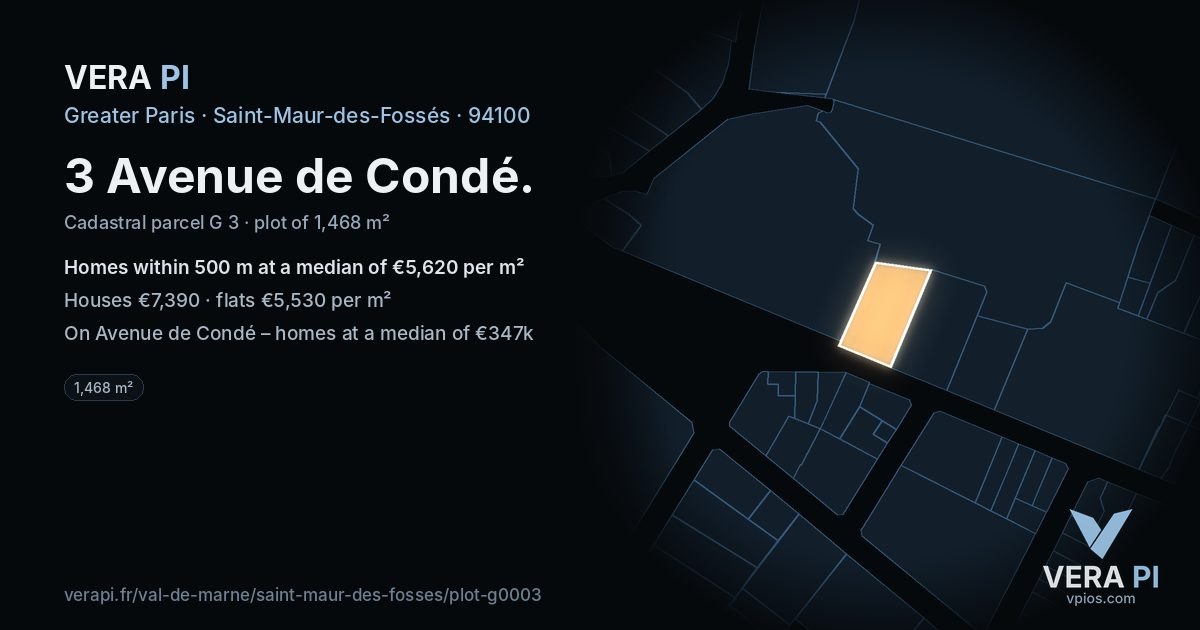 3 Avenue de Condé, Saint-Maur-des-Fossés at night – the plot lit, the parcels around coloured by the prices near them