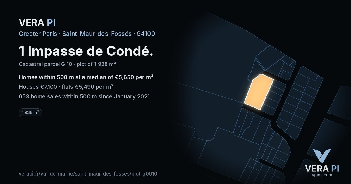 1 Impasse de Condé, Saint-Maur-des-Fossés at night – the plot lit, the parcels around coloured by the prices near them