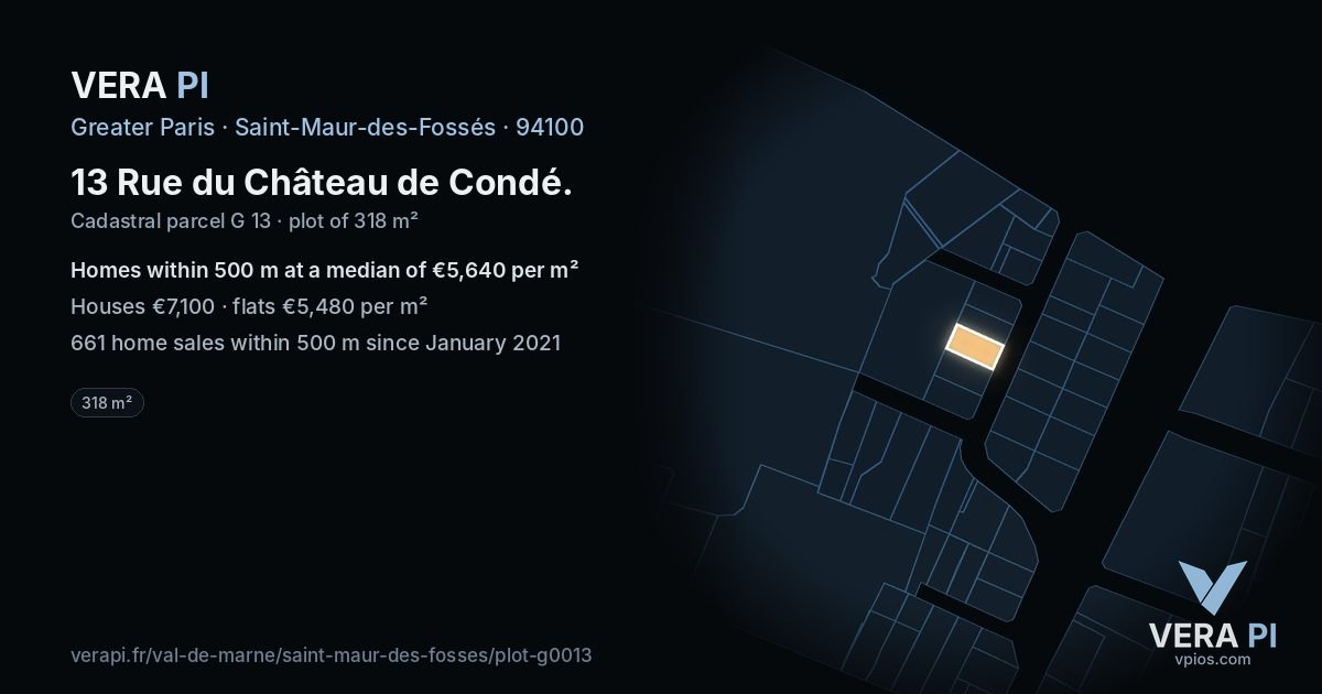 13 Rue du Château de Condé, Saint-Maur-des-Fossés at night – the plot lit, the parcels around coloured by the prices near them