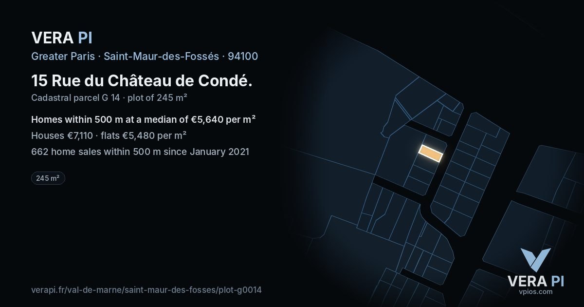 15 Rue du Château de Condé, Saint-Maur-des-Fossés at night – the plot lit, the parcels around coloured by the prices near them