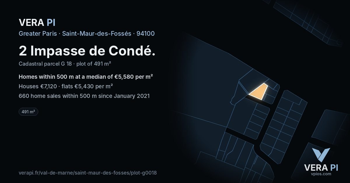 2 Impasse de Condé, Saint-Maur-des-Fossés at night – the plot lit, the parcels around coloured by the prices near them