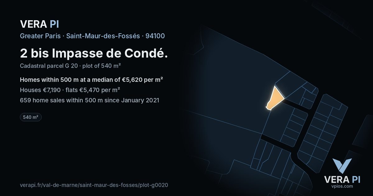 2 bis Impasse de Condé, Saint-Maur-des-Fossés at night – the plot lit, the parcels around coloured by the prices near them