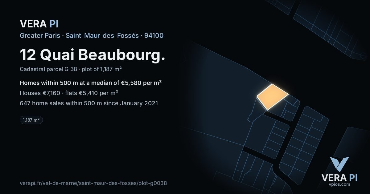 12 Quai Beaubourg, Saint-Maur-des-Fossés at night – the plot lit, the parcels around coloured by the prices near them