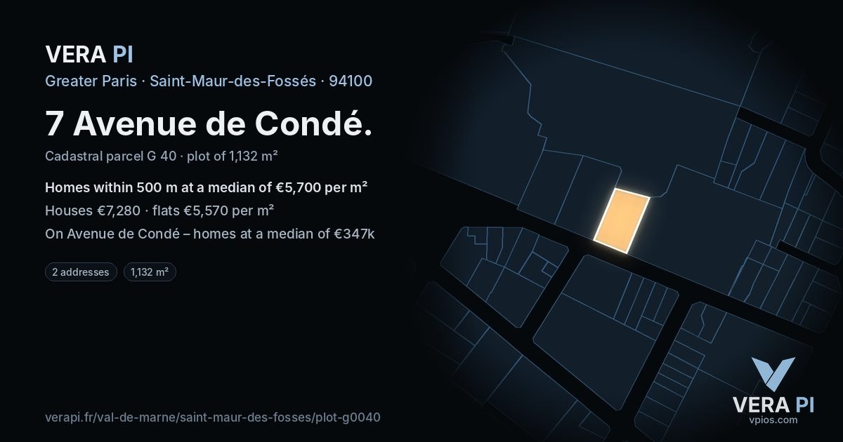 7 Avenue de Condé, Saint-Maur-des-Fossés at night – the plot lit, the parcels around coloured by the prices near them