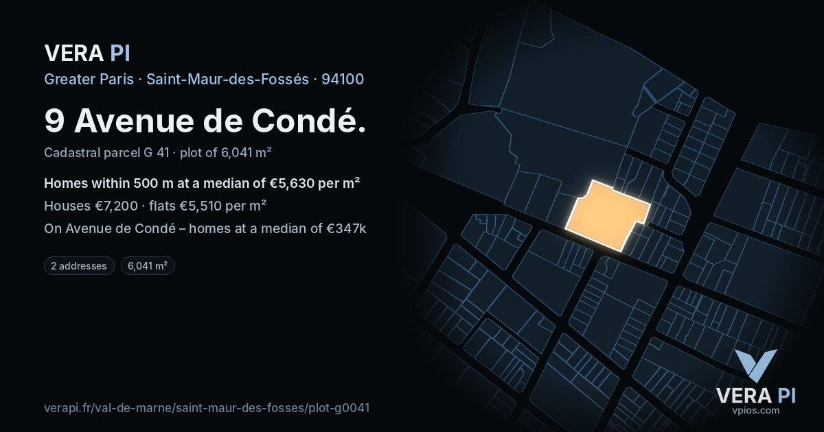 9 Avenue de Condé, Saint-Maur-des-Fossés at night – the plot lit, the parcels around coloured by the prices near them
