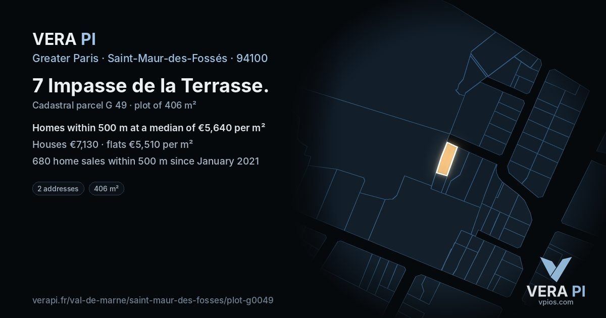 7 Impasse de la Terrasse, Saint-Maur-des-Fossés at night – the plot lit, the parcels around coloured by the prices near them