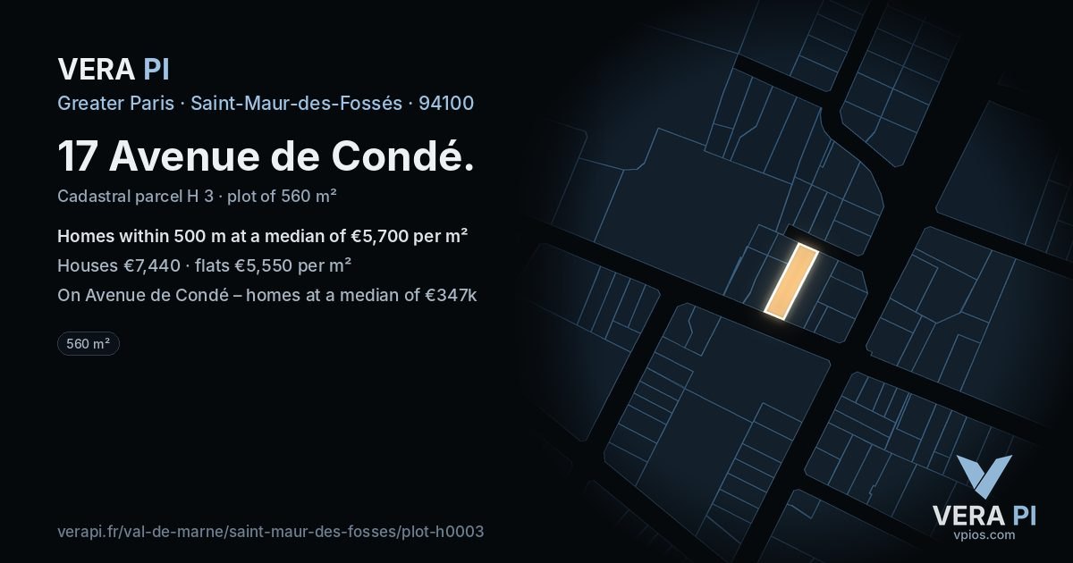 17 Avenue de Condé, Saint-Maur-des-Fossés at night – the plot lit, the parcels around coloured by the prices near them