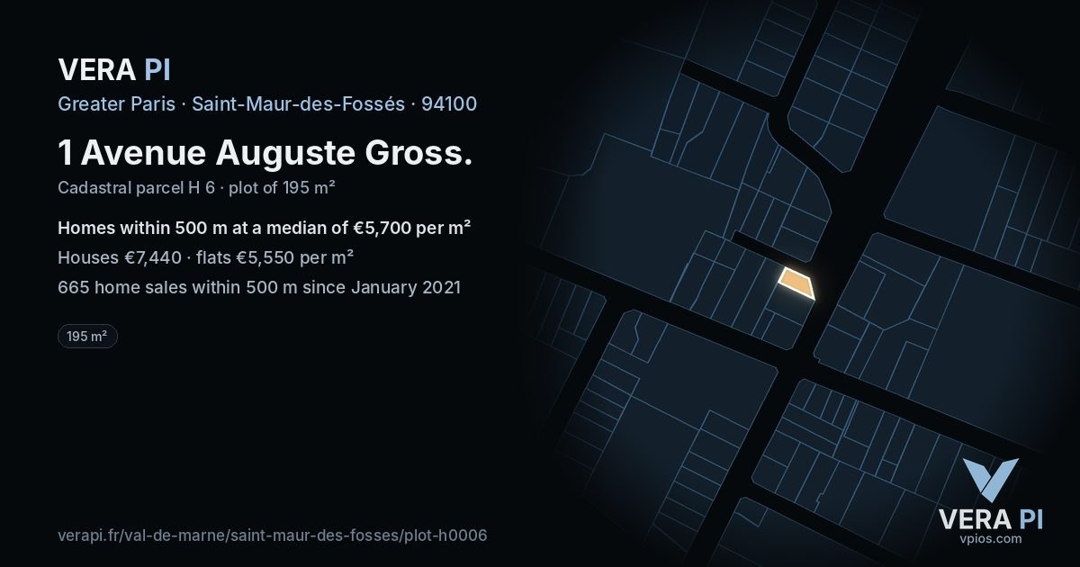 1 Avenue Auguste Gross, Saint-Maur-des-Fossés at night – the plot lit, the parcels around coloured by the prices near them