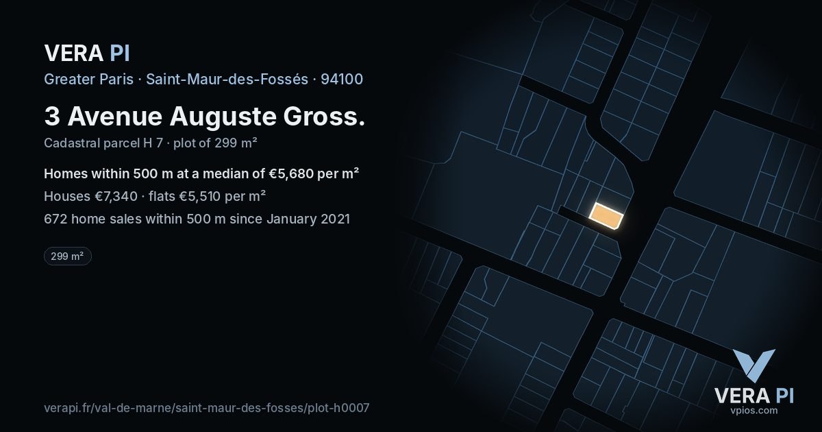 3 Avenue Auguste Gross, Saint-Maur-des-Fossés at night – the plot lit, the parcels around coloured by the prices near them