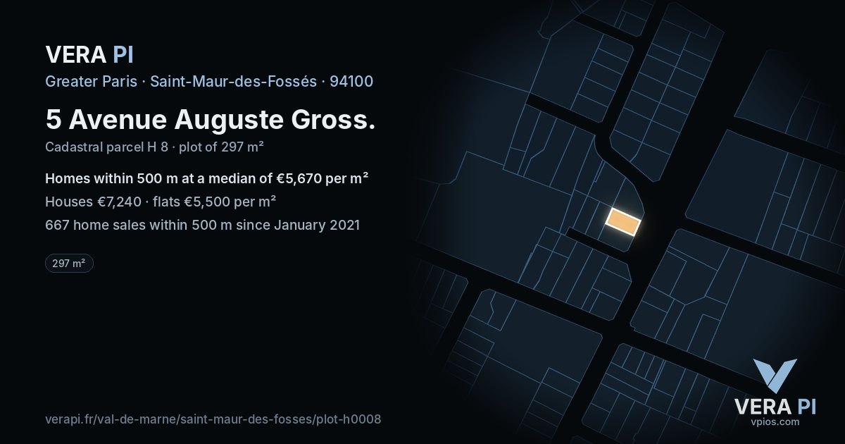 5 Avenue Auguste Gross, Saint-Maur-des-Fossés at night – the plot lit, the parcels around coloured by the prices near them
