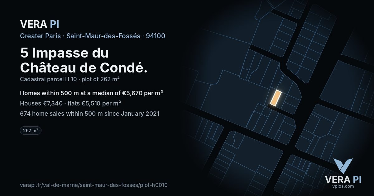 5 Impasse du Château de Condé, Saint-Maur-des-Fossés at night – the plot lit, the parcels around coloured by the prices near them