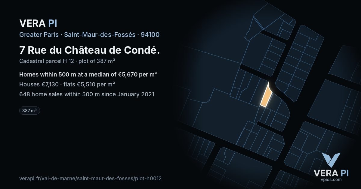 7 Rue du Château de Condé, Saint-Maur-des-Fossés at night – the plot lit, the parcels around coloured by the prices near them