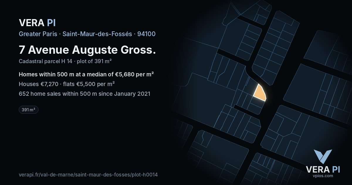 7 Avenue Auguste Gross, Saint-Maur-des-Fossés at night – the plot lit, the parcels around coloured by the prices near them
