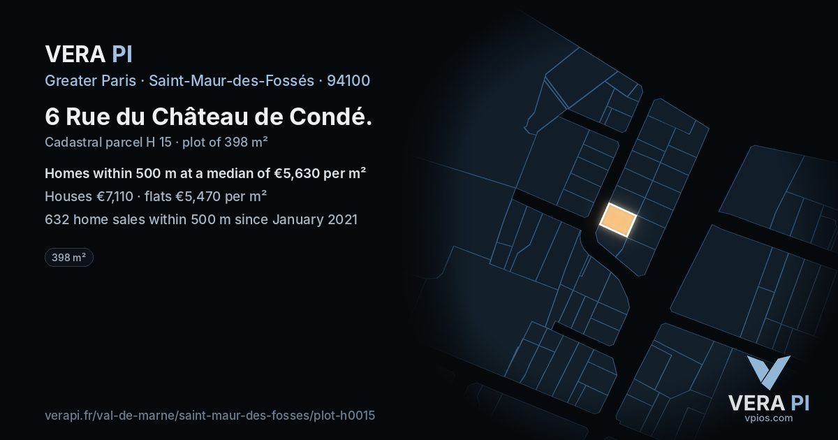 6 Rue du Château de Condé, Saint-Maur-des-Fossés at night – the plot lit, the parcels around coloured by the prices near them